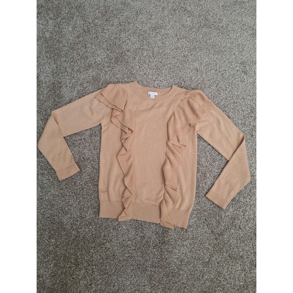 Anna Cate Tan Sweater Sz Small with Ruffles